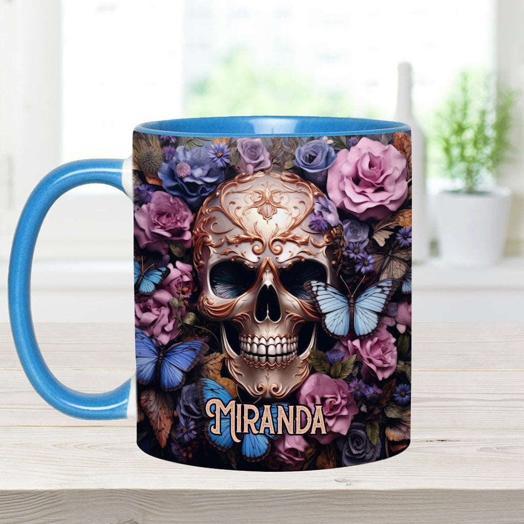 Beauty Of The Dark Skull Roses Butterflies - Personalized Skull Accent Mug