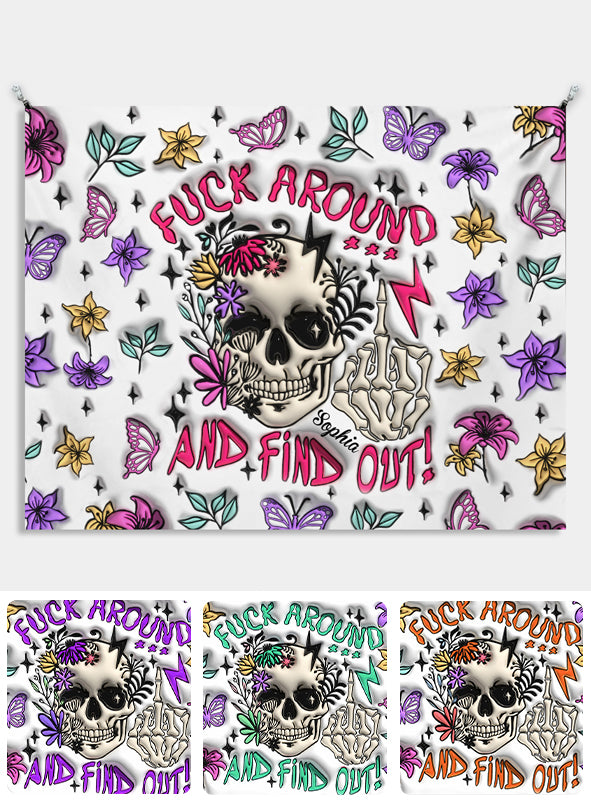 Verarsch es und finde es heraus – personalisierter Totenkopf-Wandteppich