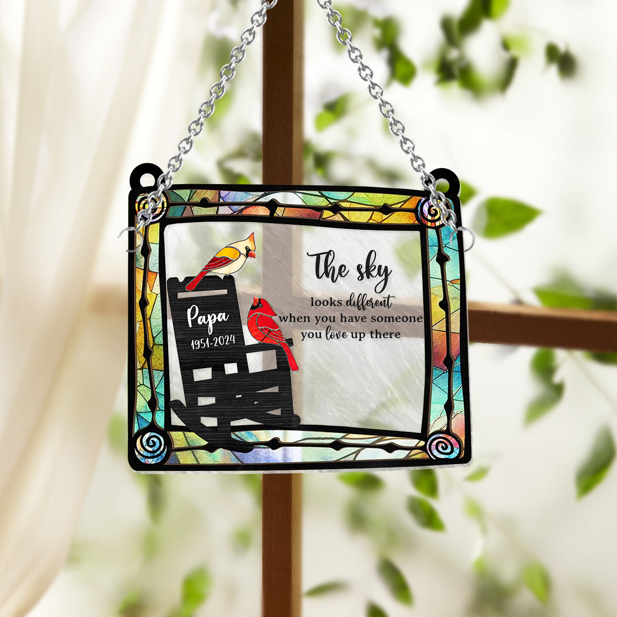 The Sky Looks Different In Loving Memory - Personalized Memorial Window Hanging Suncatcher Ornament
