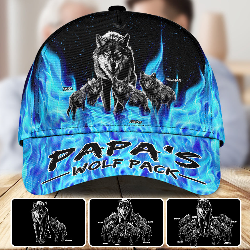 Grandpa's Wolf Pack Blue Flames - Personalisierte Grandpa Classic Cap