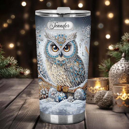 Glitzernde blaue Eule – personalisierter Eulen-Trinkbecher