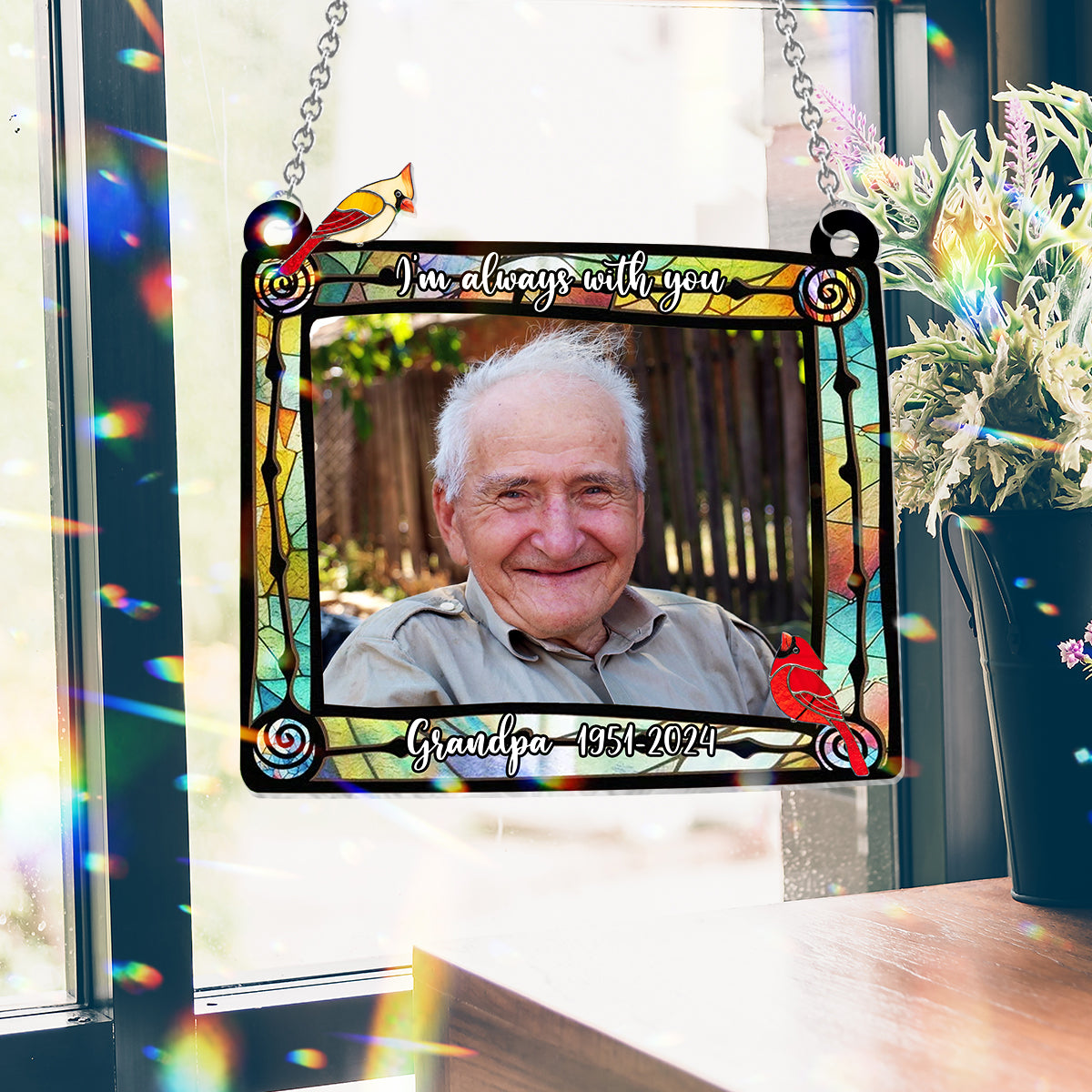 The Sky Looks Different In Loving Memory Cardinal - Personalized Memorial Window Hanging Suncatcher Ornament