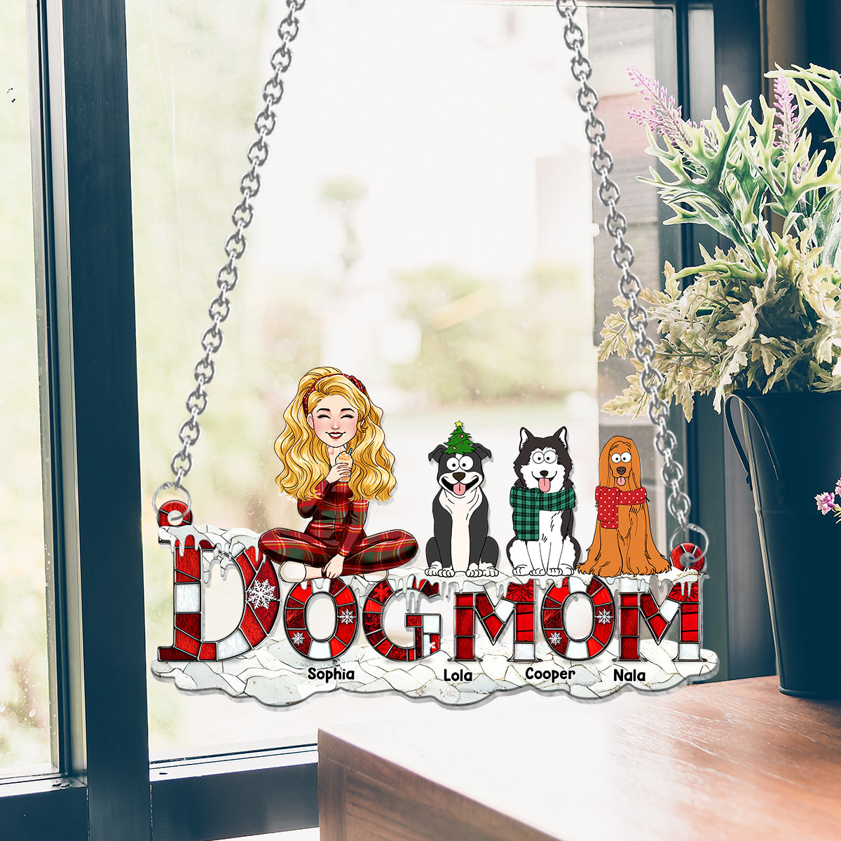 Weihnachtsschmuck für Hundemama – Personalisierter Hunde-Fensterhänger 