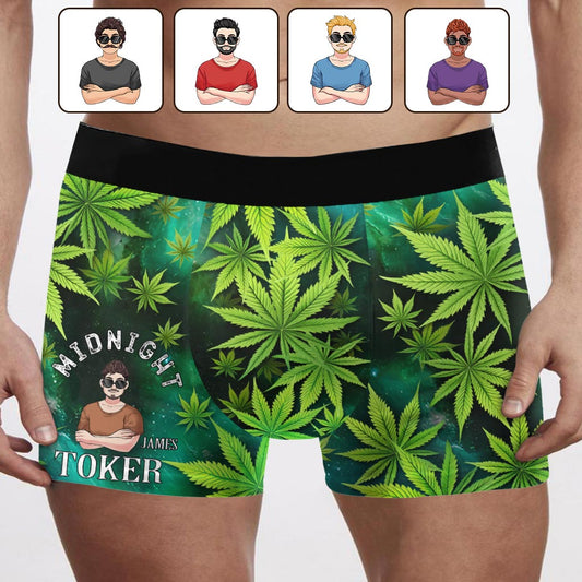 Midnight Toker – Personalisierte Boxershorts für Herren mit Cannabis-Motiv
