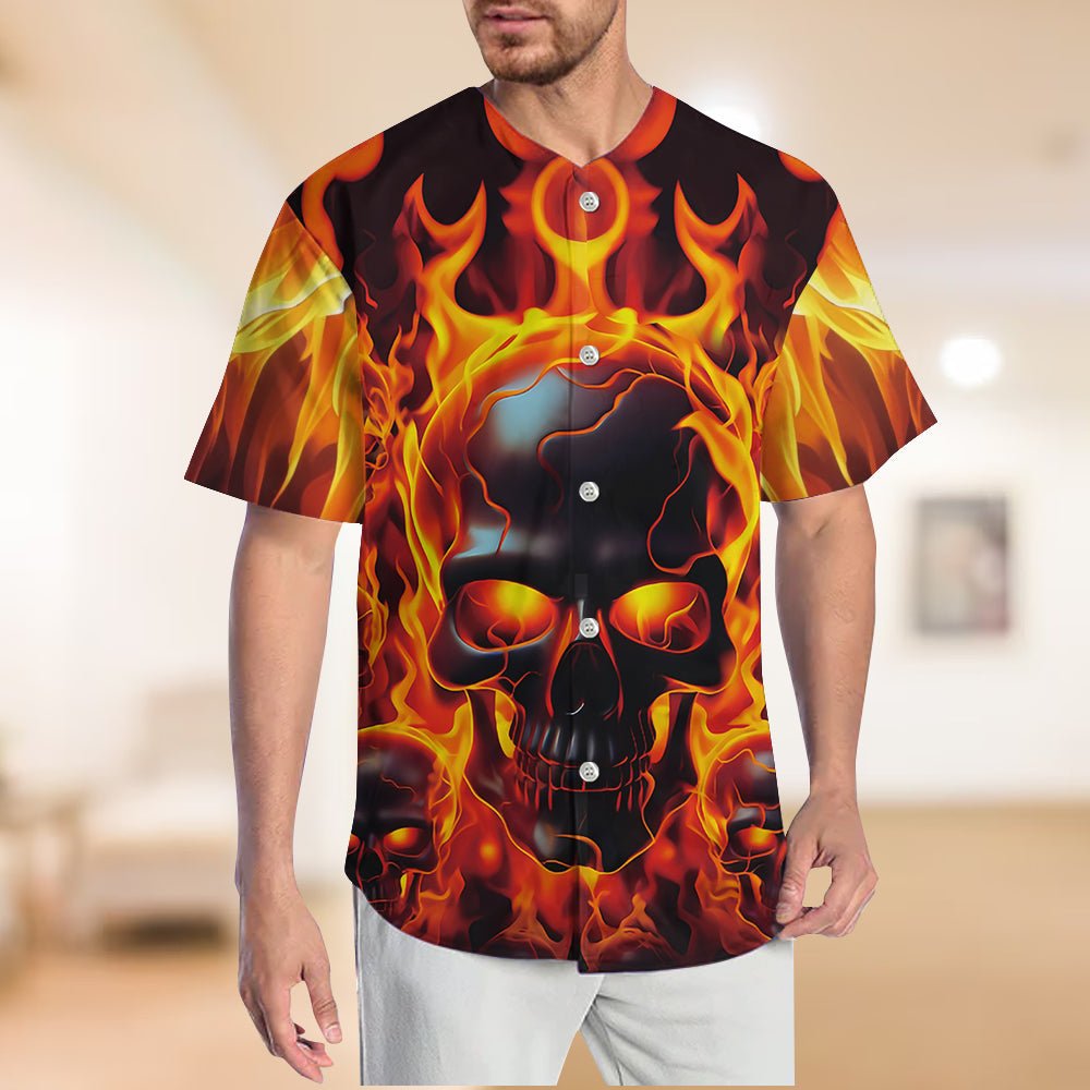 Fire Skull - Personalized Skull Baseball Jersey