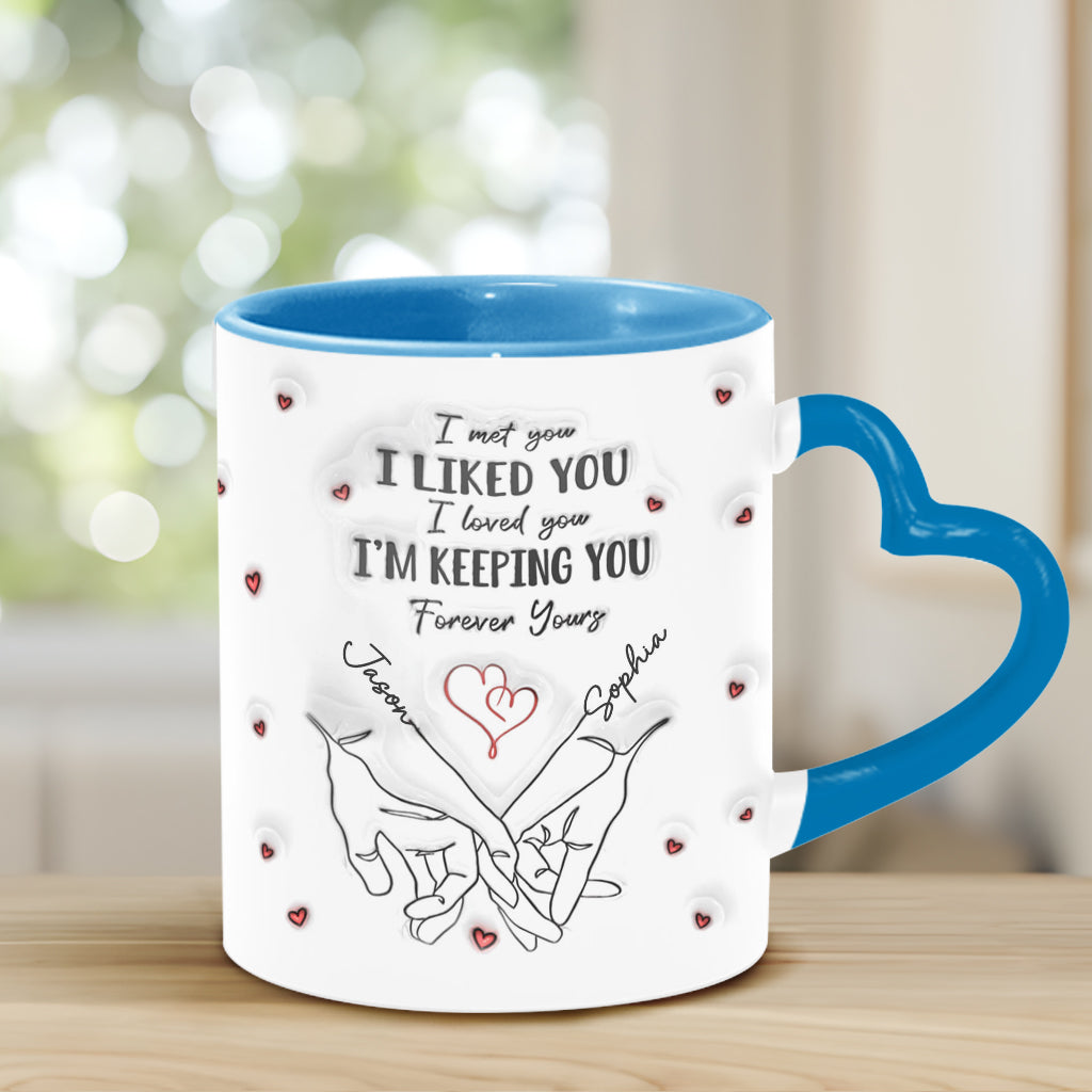 Ich mochte dich, ich behalte dich – Personalisierte Tasse mit Herzgriff für Paare
