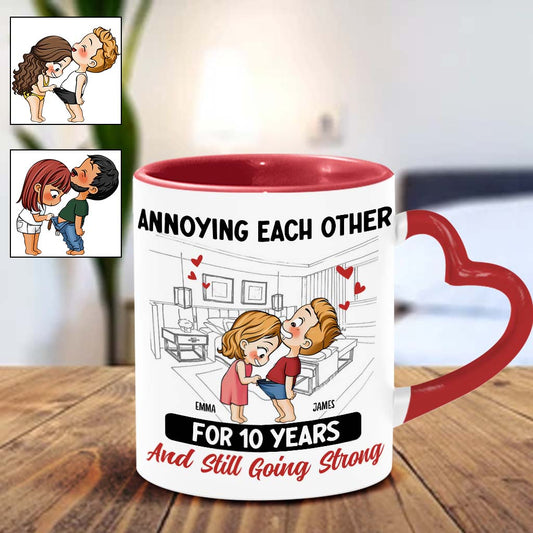 Annoying Each Other For Years And Still Going Strong - Personalized Couple Heart Handle Mug