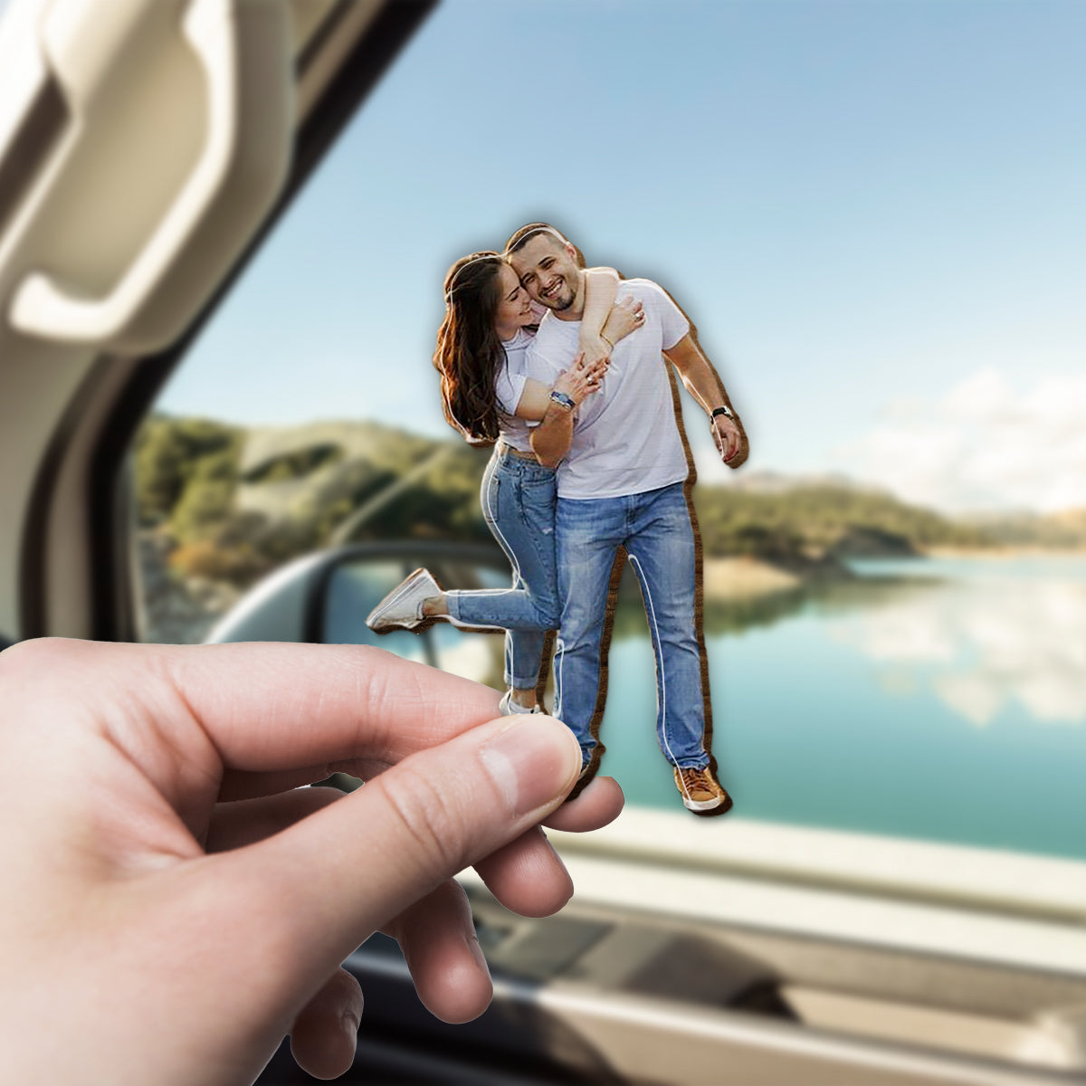 Ich liebe dich bis zum Mond und zurück – Personalisierter Auto-Sonnenblendenclip in Pärchenform