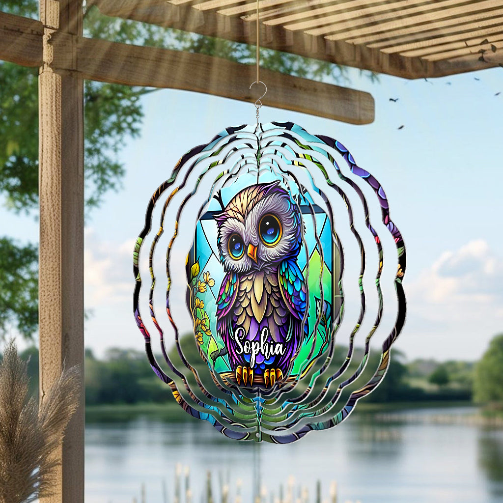 Niedliches Eulen-Buntglas - Personalisierter Eulen-Windspinner