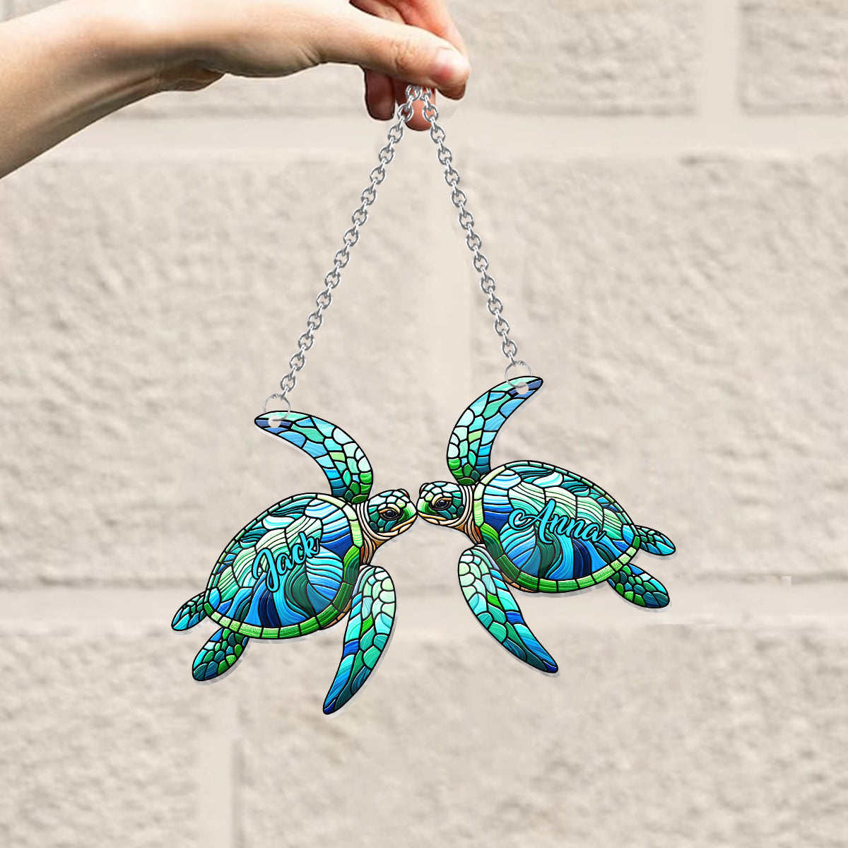 Turtle Couple - Personalized Turtle Window Hanging Suncatcher Ornament