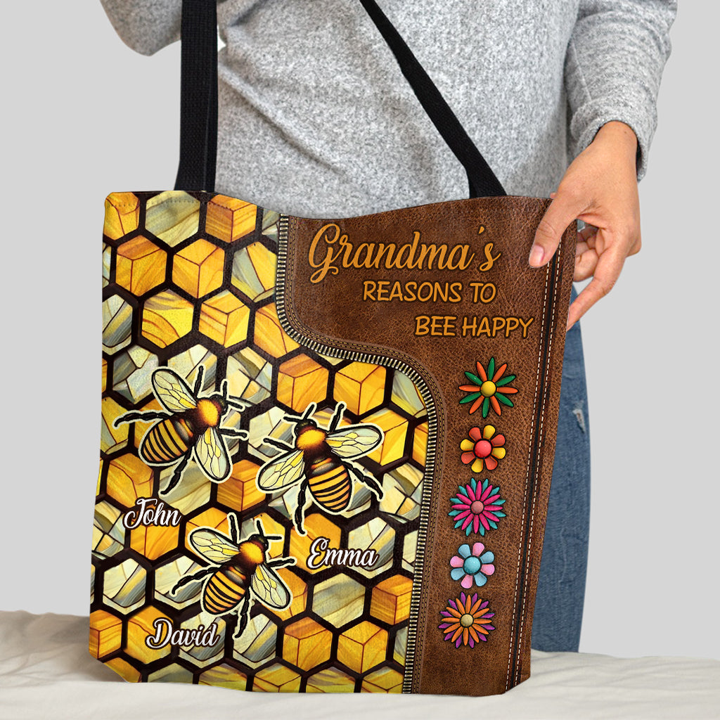 Grandma's Reasons To Be Happy - Personalized Grandma Tote Bag