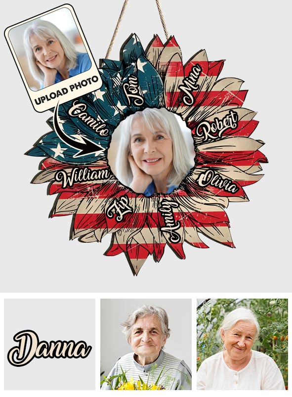 Oma-Sonnenblume zum 4. Juli – Personalisiertes Oma-Holzschild in individueller Form