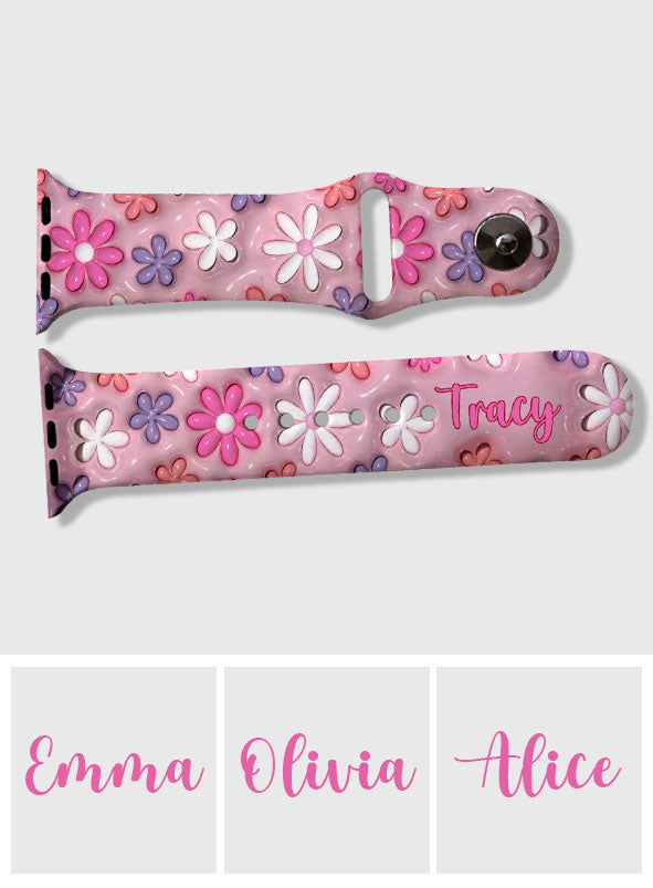 Puffy Pink Floral Apple Watch Band - Personalized Apple Watch Band