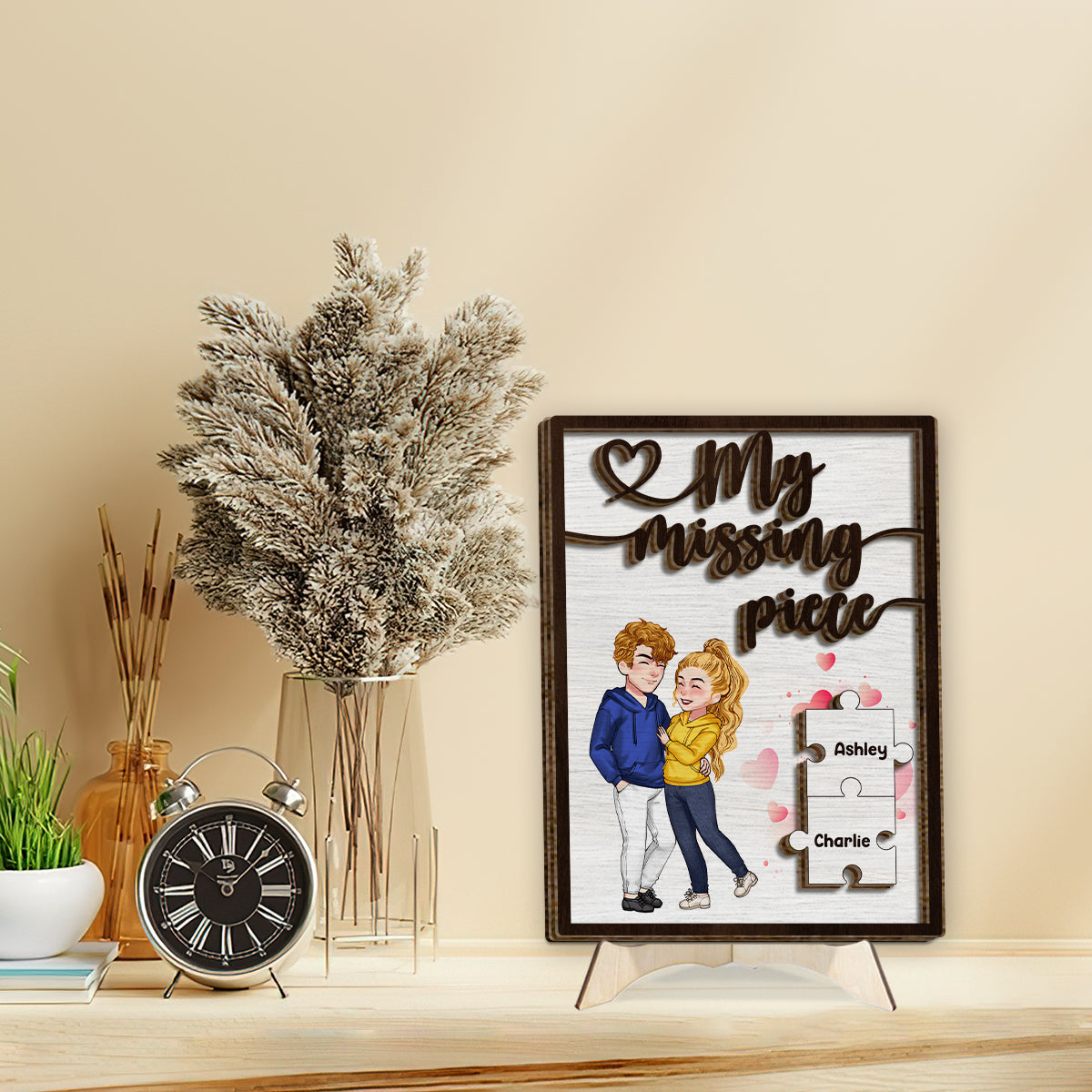 Mein fehlendes Puzzleteil – Personalisiertes zweilagiges Holzschild für Paare / Holzplakette