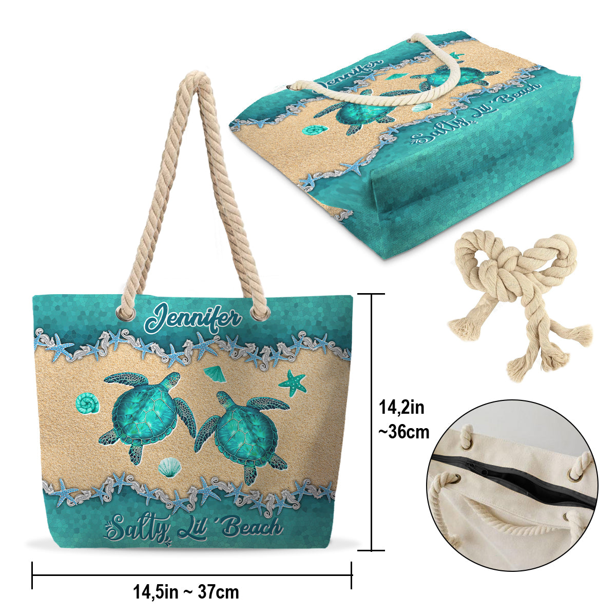 Strandtasche „Beach Please Turtle Version“ – Personalisierte Schildkröten-Strandtasche