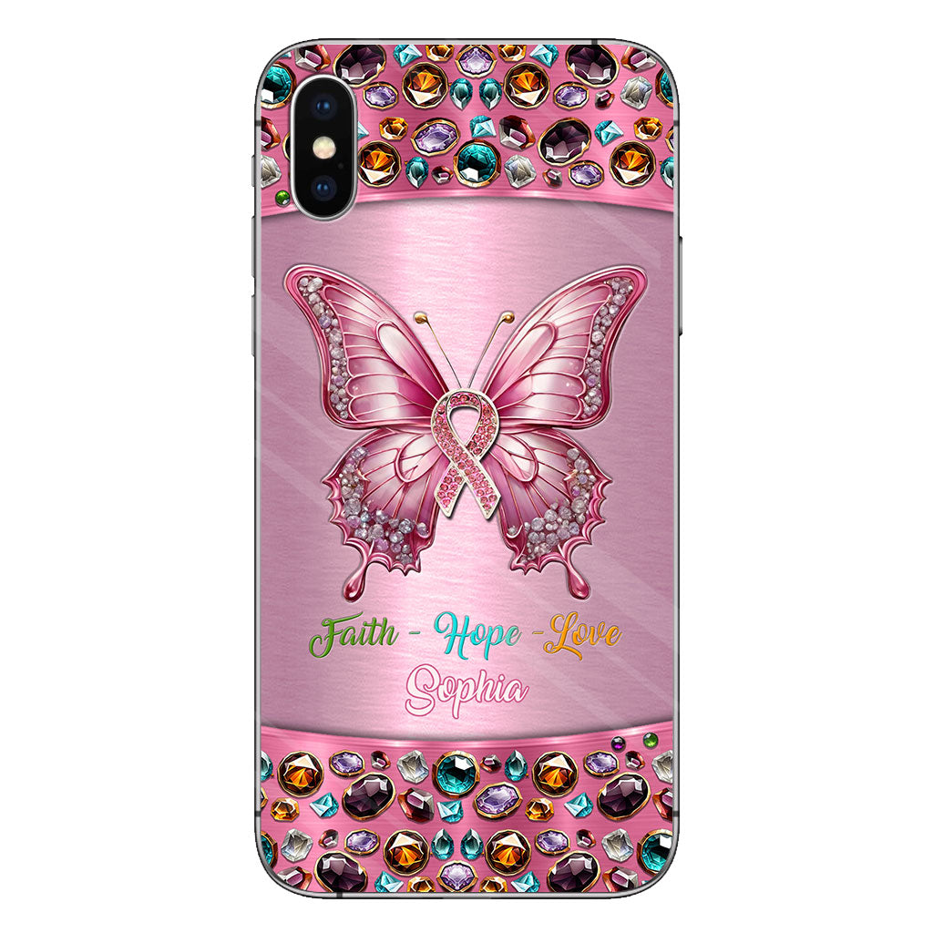 Hope For A Cure - Personalized Breast Cancer Awareness Clear Phone Case