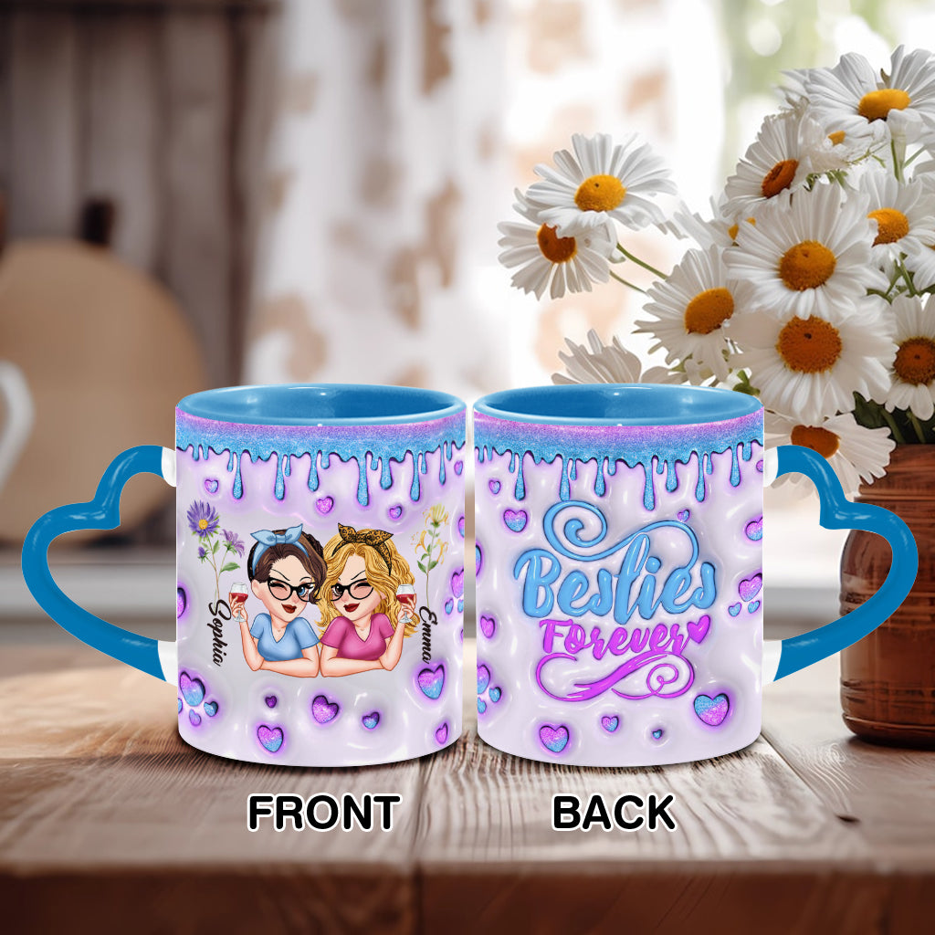 Für immer beste Freundinnen – Wunderschöne Geburtsmonatsblume – Personalisierte Tasse mit Herzgriff für beste Freundinnen