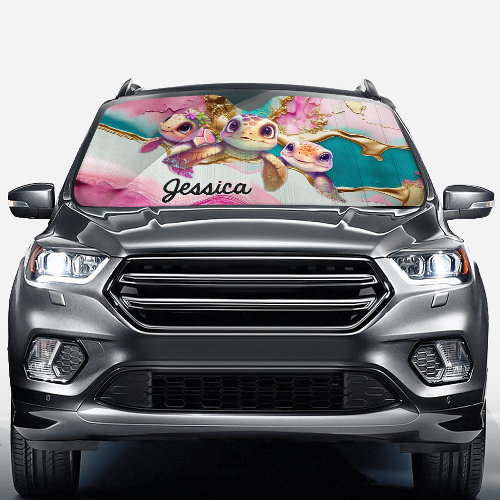 Cute Pink Turtle - Personalized Turtle Car Sunshade