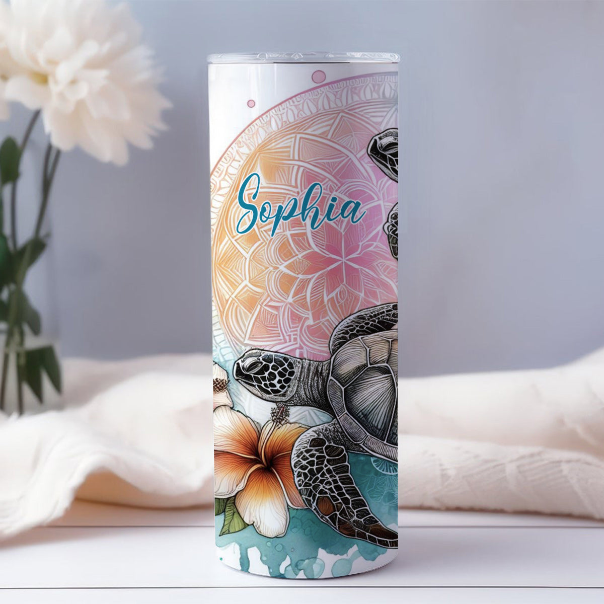 Liebe Schildkröten – Personalisierter, schmaler Schildkröten-Trinkbecher