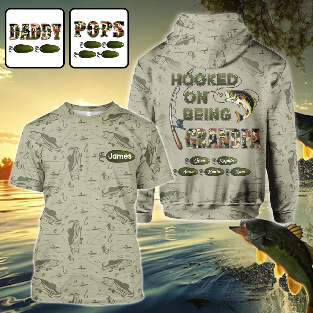 Hooked On Being Dad/ Grandpa... - Personalized Fishing All Over Shirt