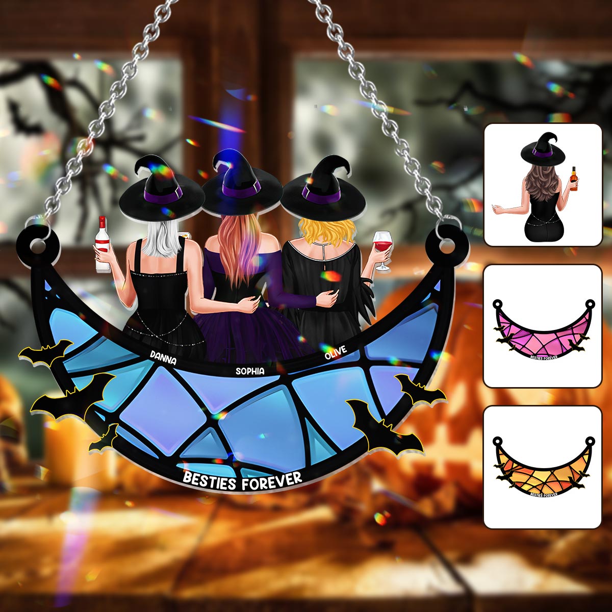 Beste Freundinnen für immer im Hexenstil – Personalisierter Fensterhänger-Sonnenfänger als Schmuck für beste Freundinnen 