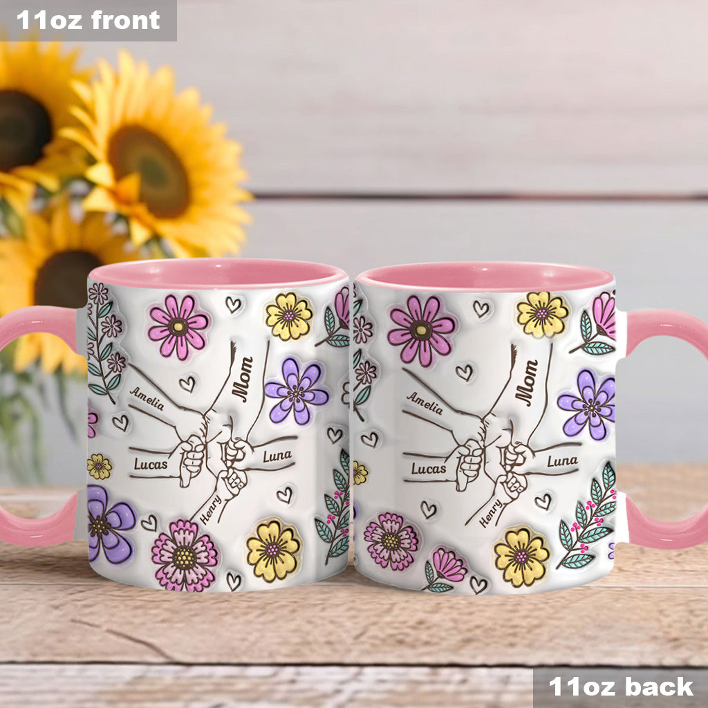 Personalisierte Tasse mit rosa Blume und Händchen für Oma und Mama – Mutter-Akzent