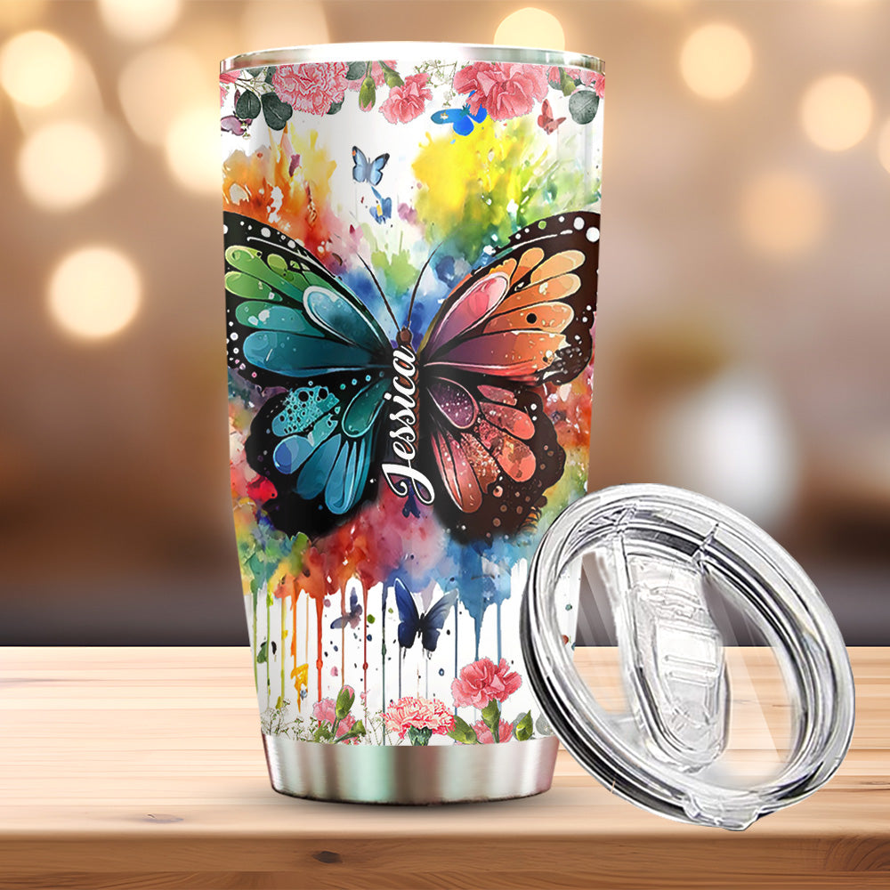 Schmetterling in bunter Aquarellversion - Personalisierter Schmetterlingsbecher