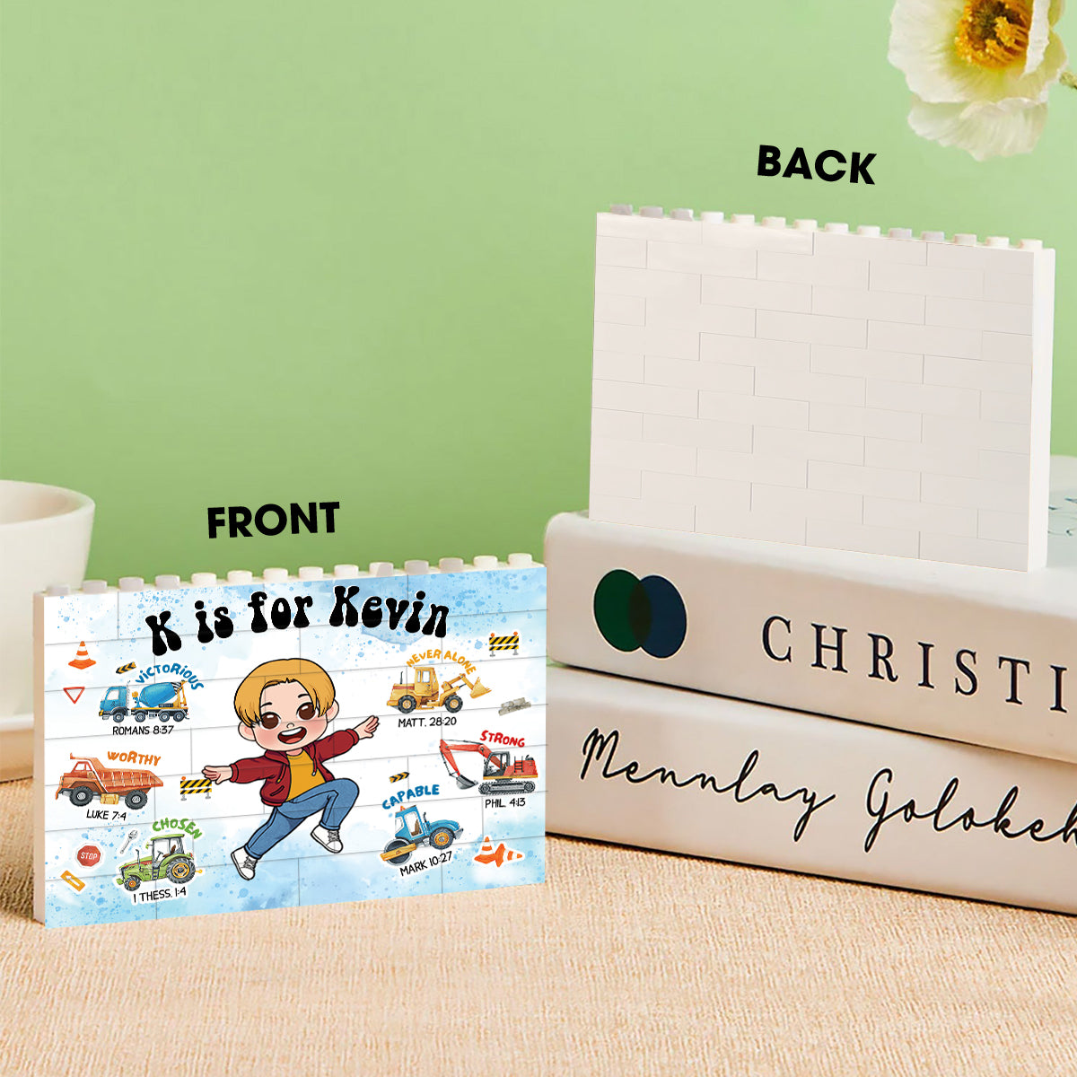 Ich bin mutig, ich bin geliebt – Personalisierte einseitige, horizontale rechteckige Bausteine ​​für Kinder