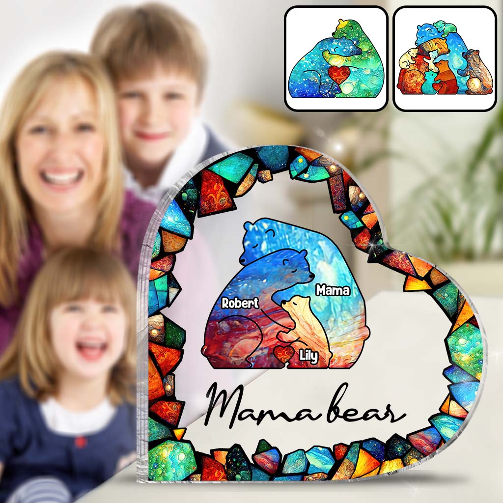 Bunte Glasmalerei „Mama Bär“ – personalisierte Acrylplakette in individueller Form