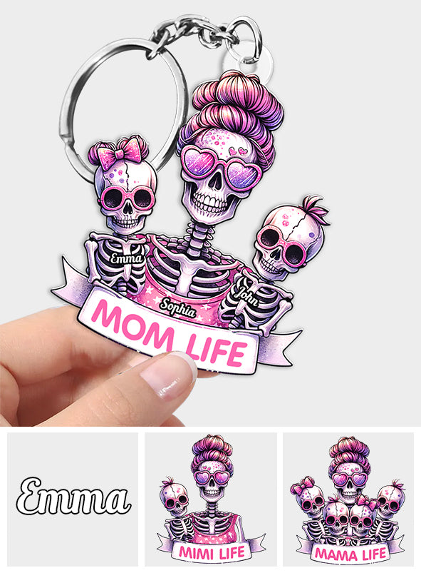 Mom Life - Personalized Skull Custom Shaped Keychain
