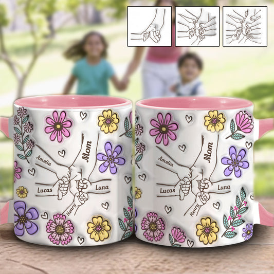 Personalisierte Tasse mit rosa Blume und Händchen für Oma und Mama – Mutter-Akzent