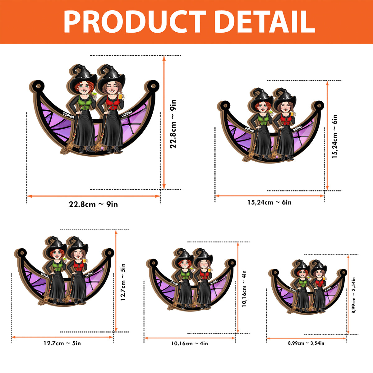 Hexen auf dem Mond – Personalisierter zweilagiger Fensterhänger für beste Freundinnen