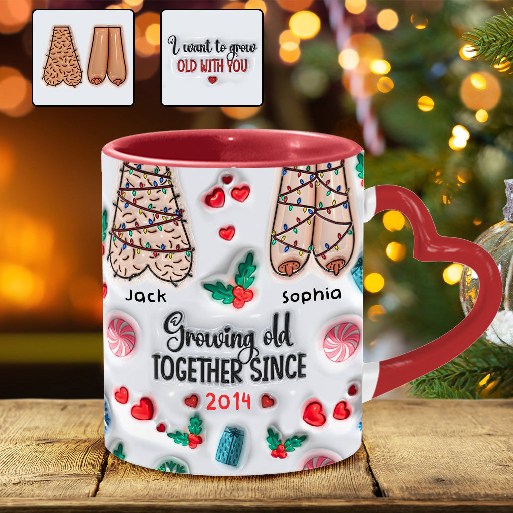Growing Old Together - Personalized Couple Heart Handle Mug