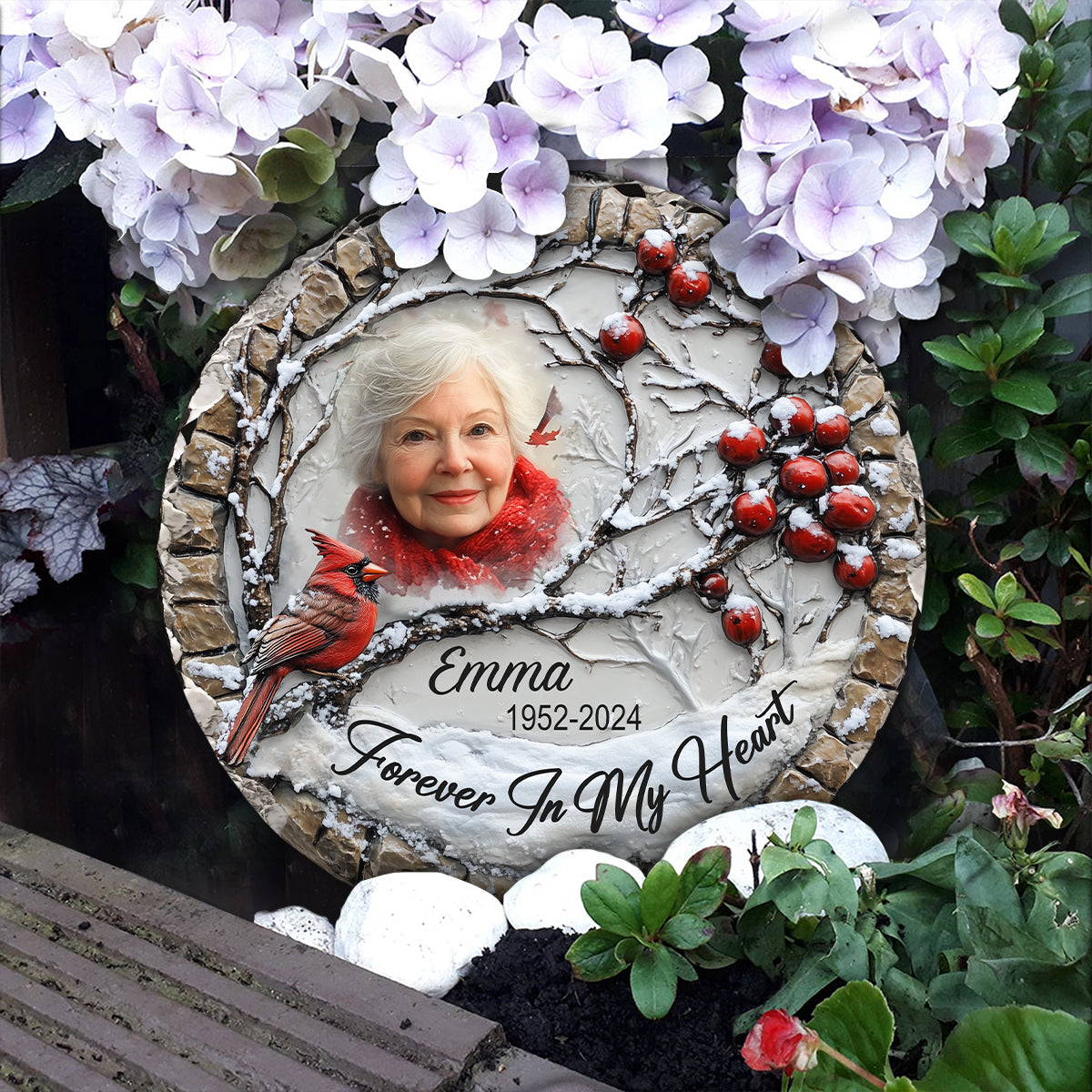 Für immer in meinem Herzen – Personalisierter runder Gedenkstein