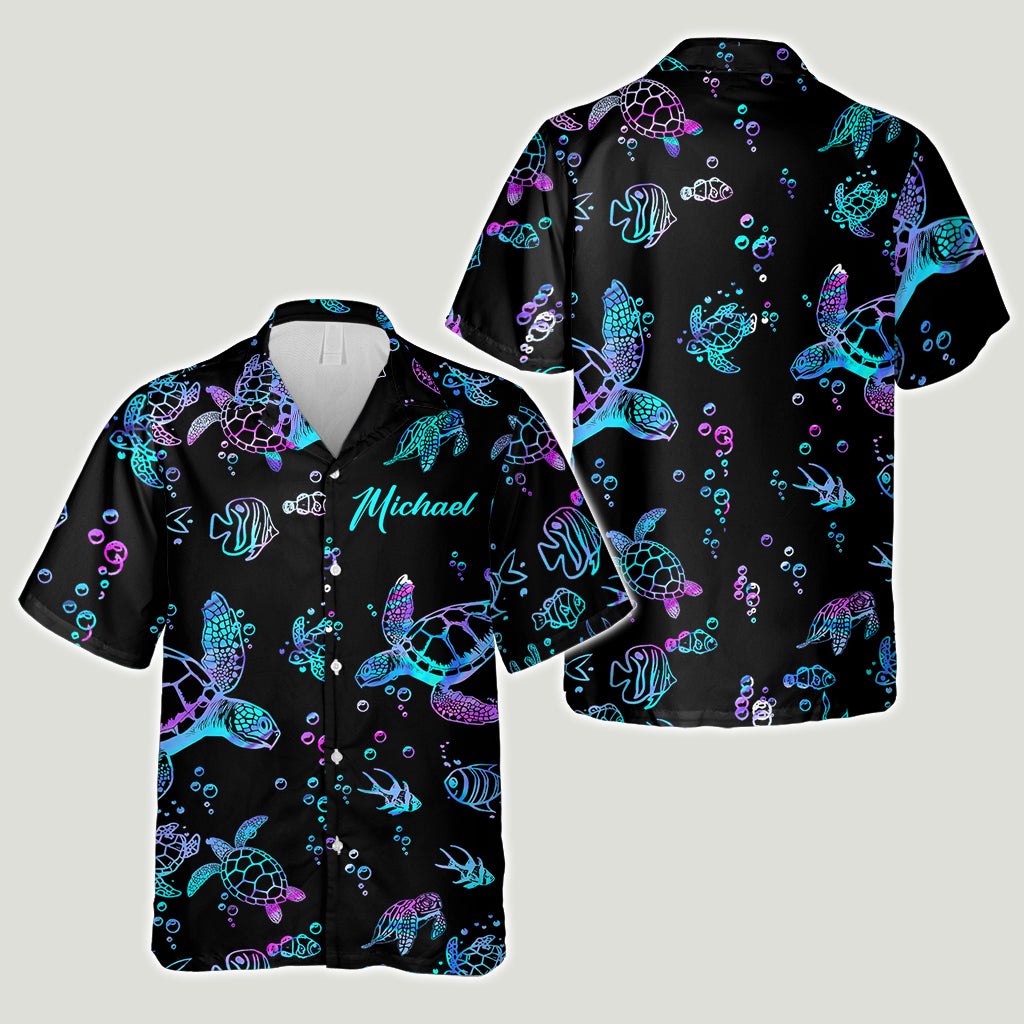Hologram Turtle Beach Lovers - Personalized Turtle Hawaiian Shirt
