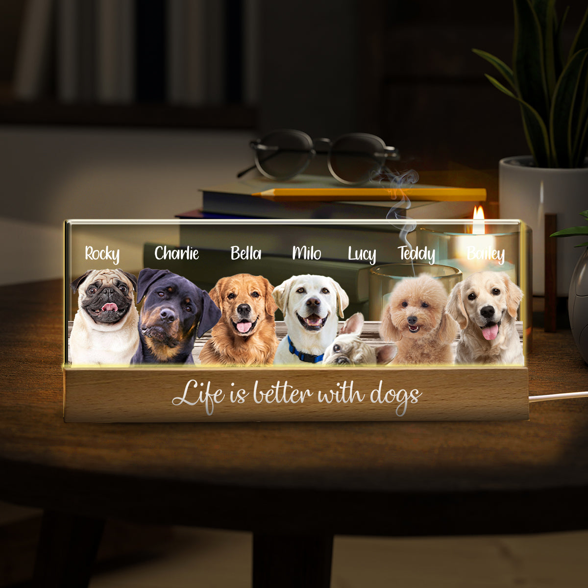 Das Leben ist schöner mit Hunden und Katzen – Personalisierte LED-Nachtleuchte für Hunde