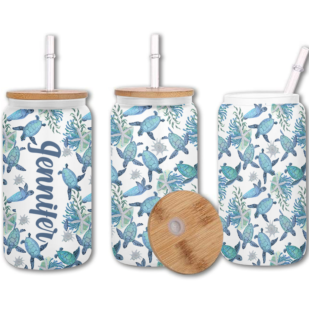 Cute Turtles - Personalized Turtle Can Glass