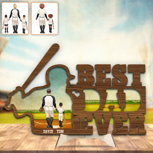 Best Dad Ever Baseball Dad - Personalized Baseball 2 Layered Wood Sign / Wood Plaque