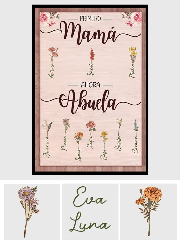 Primero Mamá Ahora Abuela – personalisierte Oma-Leinwand und Poster