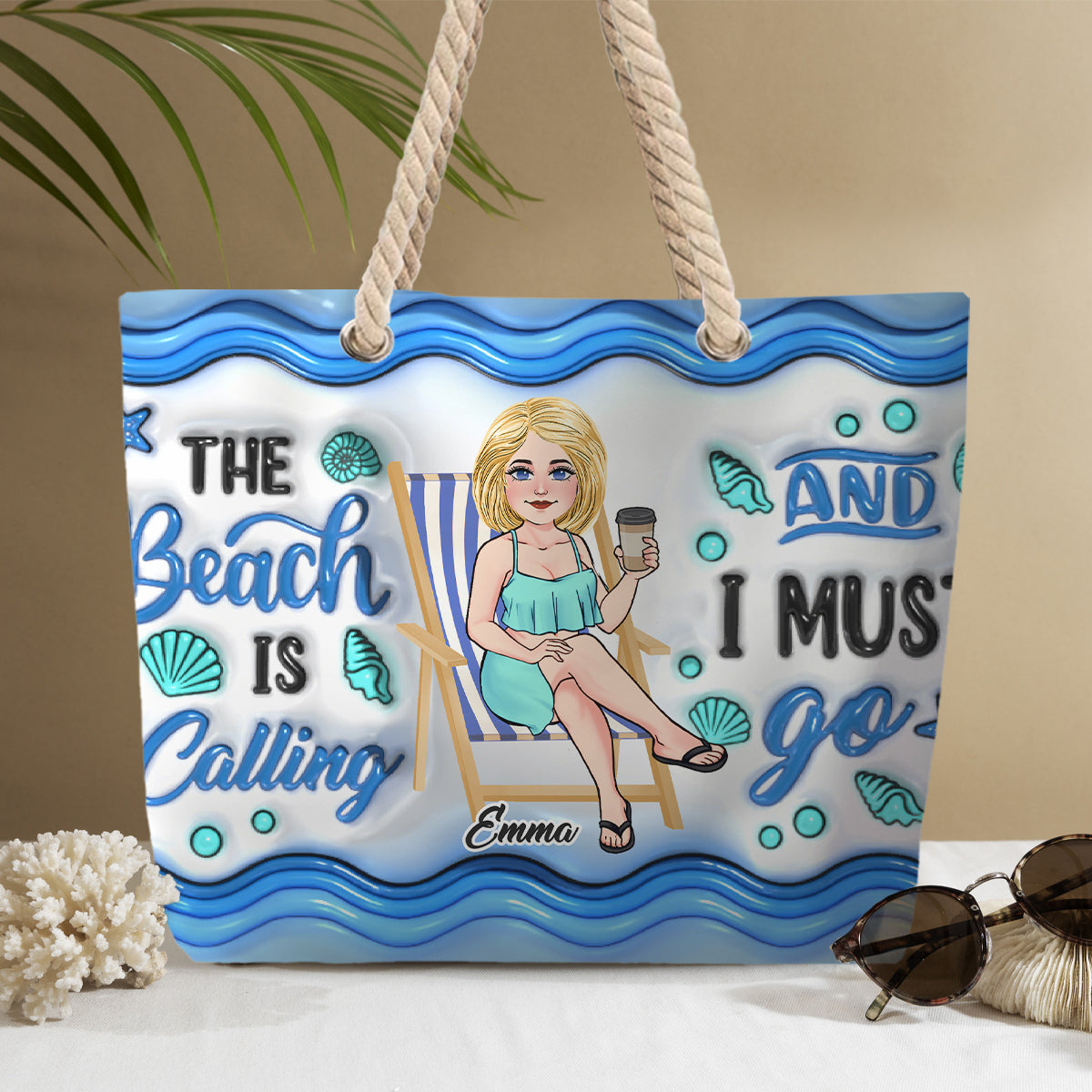 Der Strand ruft und ich muss hin – personalisierte Strandtasche für Meeresliebhaber