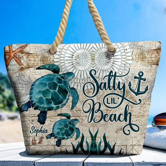 Salty Lil' Beach – Personalisierte Schildkröten-Strandtasche