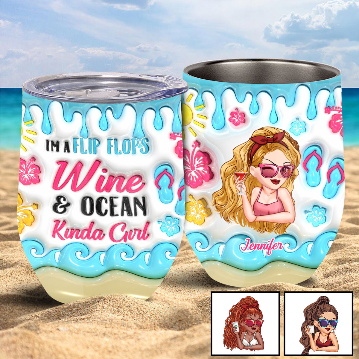 I'm A Flip Flop & Ocean Kinda Girl - Personalized Sea Lover Wine Tumbler