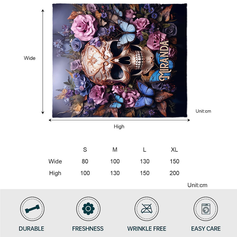 Beauty Of The Dark Skull Roses Butterflies - Personalized Skull Blanket
