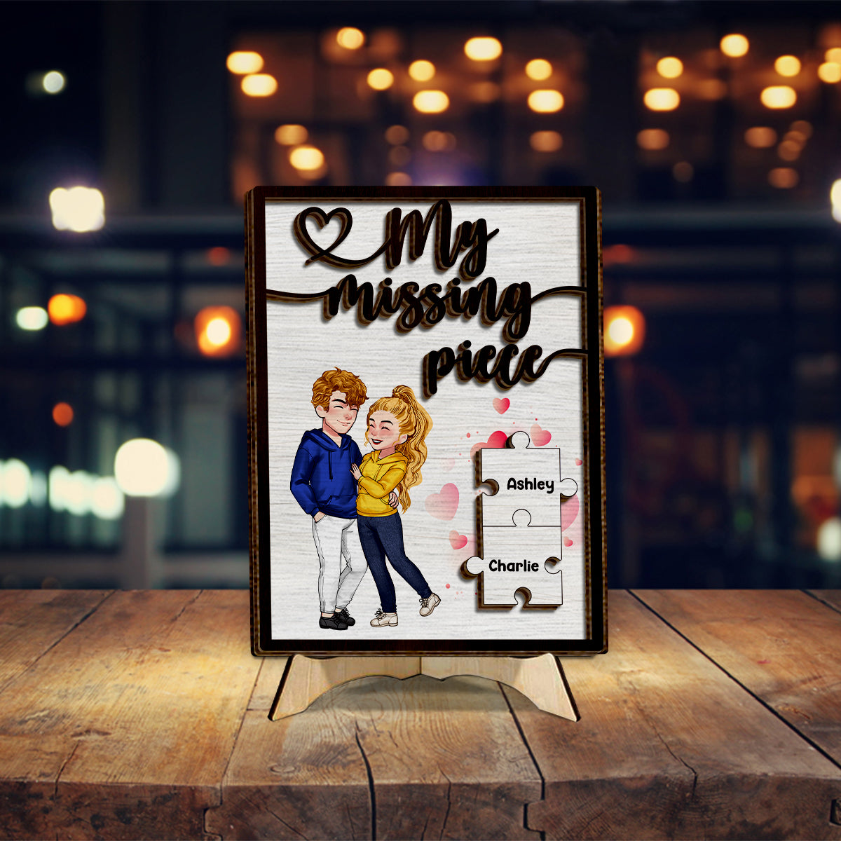 Mein fehlendes Puzzleteil – Personalisiertes zweilagiges Holzschild für Paare / Holzplakette