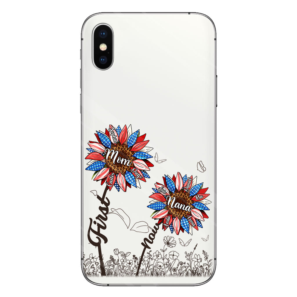 First Mom Now Grandma Sunflower Version - Personalized Grandma Clear Phone Case