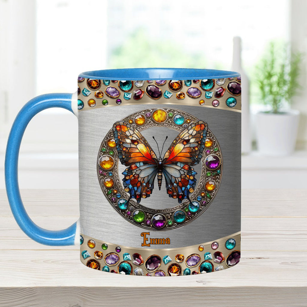 Stained Glass Beauty - Personalized Butterfly Accent Mug