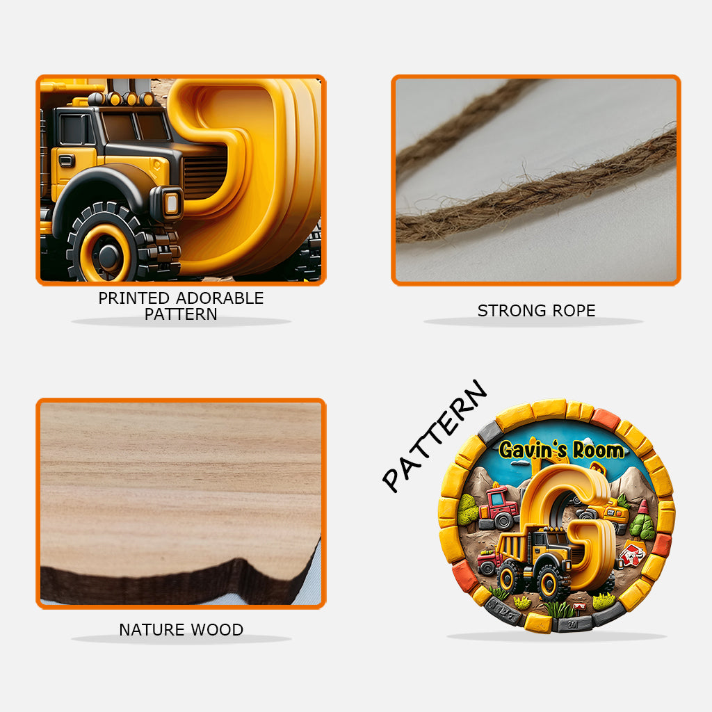 Construction Vehicles Letter - Personalized Kid Custom Shaped Wood Sign