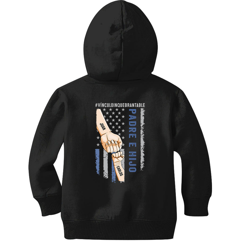 Padre E Hijos Vínculo Inquebrantable – Personalisiertes Vater-T-Shirt und Kapuzenpullover