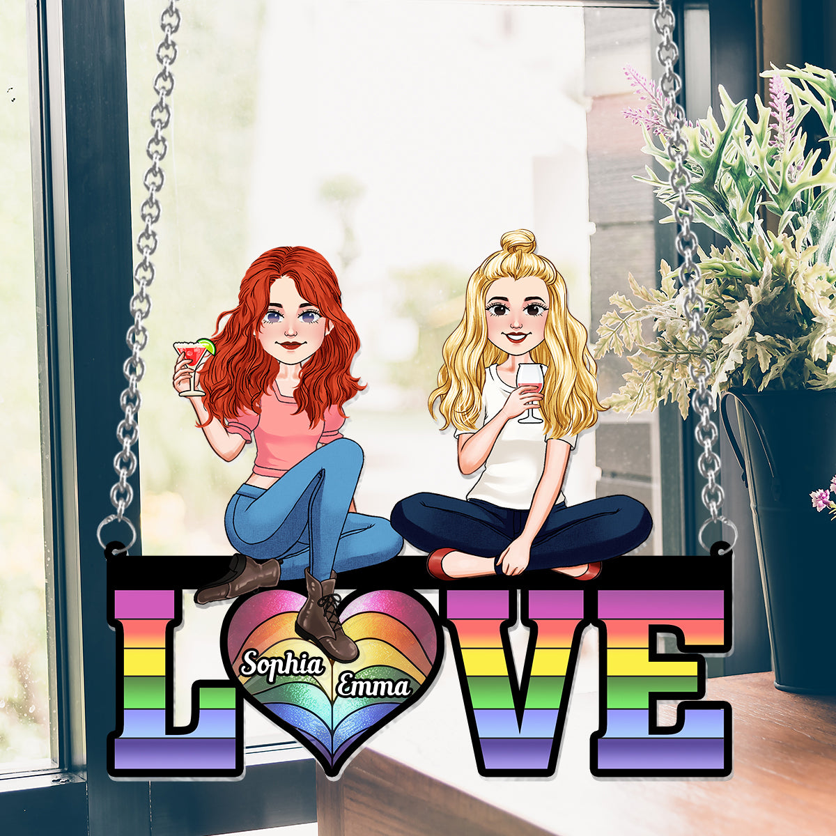 Liebe – Personalisierter LGBT-Unterstützungs-Fensterhänger-Sonnenfänger 