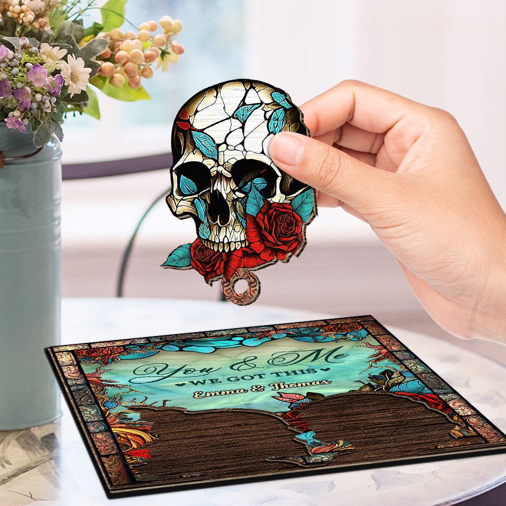 Du und ich, wir schaffen das – Totenkopf-Pärchen – Personalisierter Totenkopf-Schlüsselanhänger